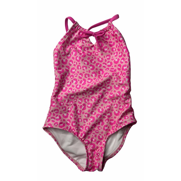 Cat & Jack Girls Swimsuit Size S (6/7) Pink Leopard Print One Piece - Picture 1 of 3
